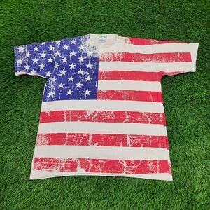 Vintage American Flag AOP Shirt XL 23x29 Single-Stitch
